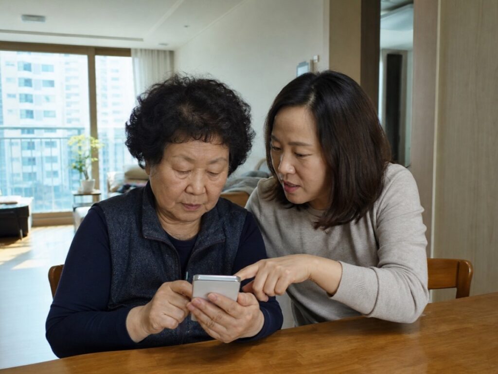 갤럭시 손전등 켜는 방법 – 60대도 바로 따라 하는 쉬운 안내 사용법을 익히는 어르신의 스마트폰 생활 사진